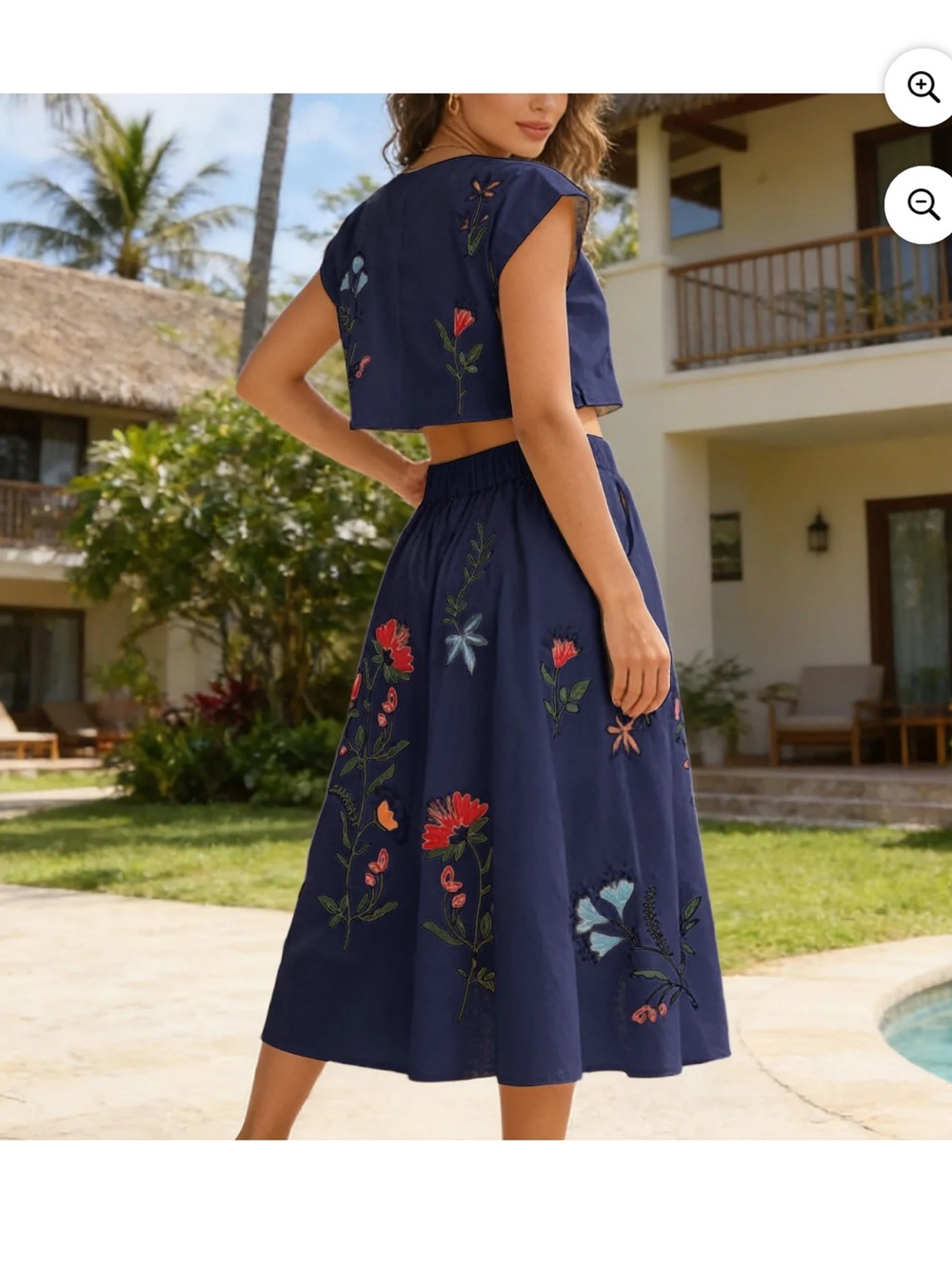 Navy Floral Two-Piece Crop Top & Maxi Skirt Set - Picture 4 of 12